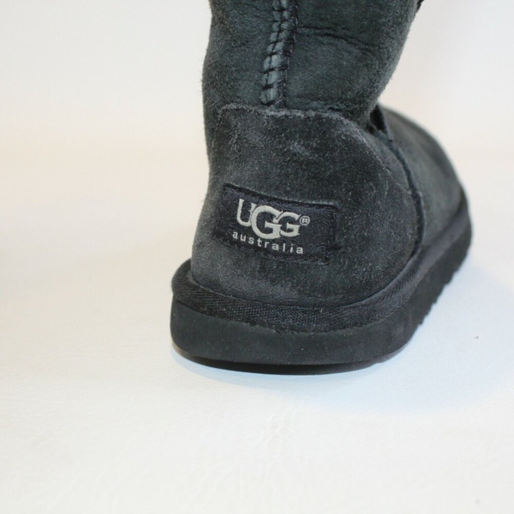 UGG Youth Sz 4 Classic Tall Black Suede Shearling Lined Pull On Mid Calf Boots - Picture 9 of 12